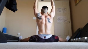 Handstandpushup.com Beginner Handstand Push Up Guide Seated Arnold Press with dumbbells Middle pos